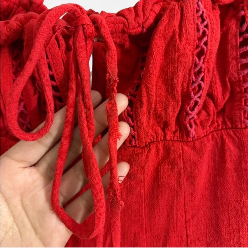 Red Ruffle Short Sleeved Mini Dress - Picture 3 of 5